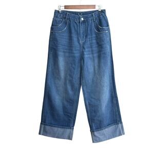 NWT Jokelamb M High Rise Wide Leg Cuffed Jeans Denim